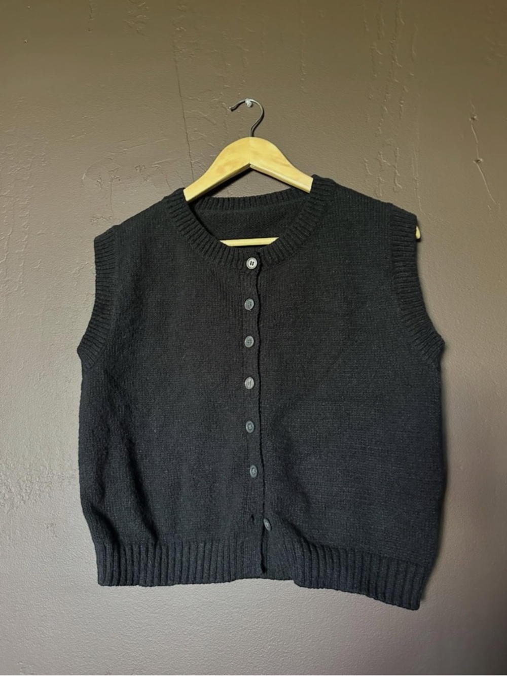 Black Sleeveless Button-Front Knit Vest
